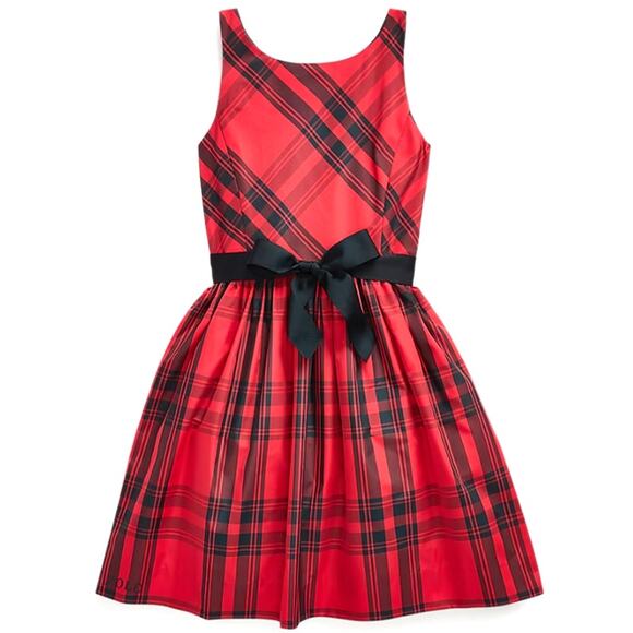 Polo by Ralph Lauren Plaid Taffeta Dress Red Plaid Fit and Flare Big Girl's 16 - Picture 2 of 7
